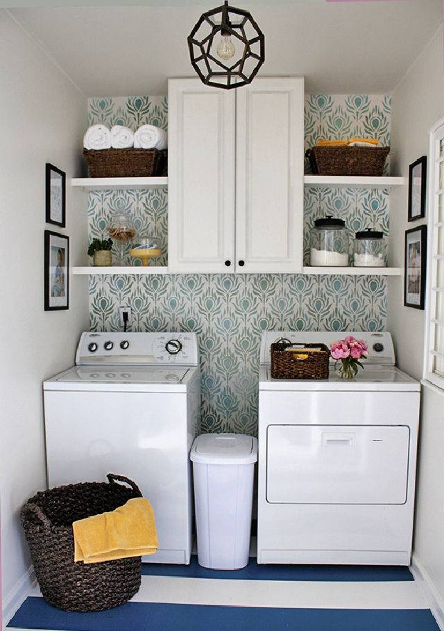 Cool Laundry Room Stenciling Wall