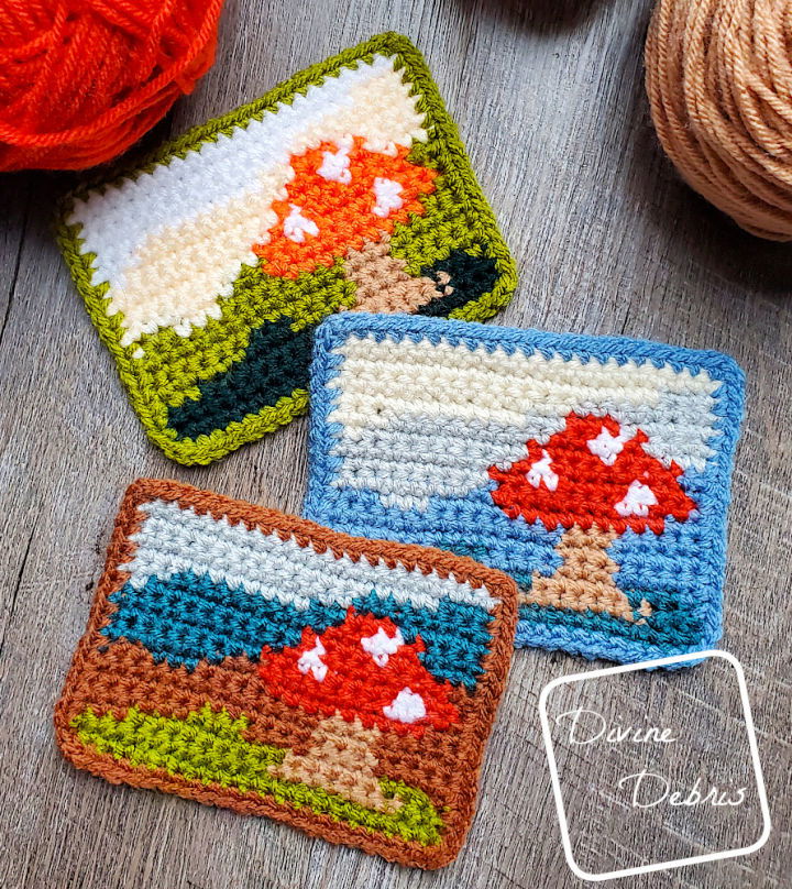 Crochet Mushroom Landscape Mug Rug Pattern