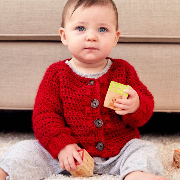 Crochet One Piece Bobbly Baby Cardigan