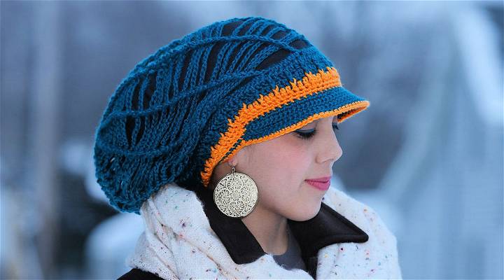 Crochet Slouchy Mesh Hat With Brim