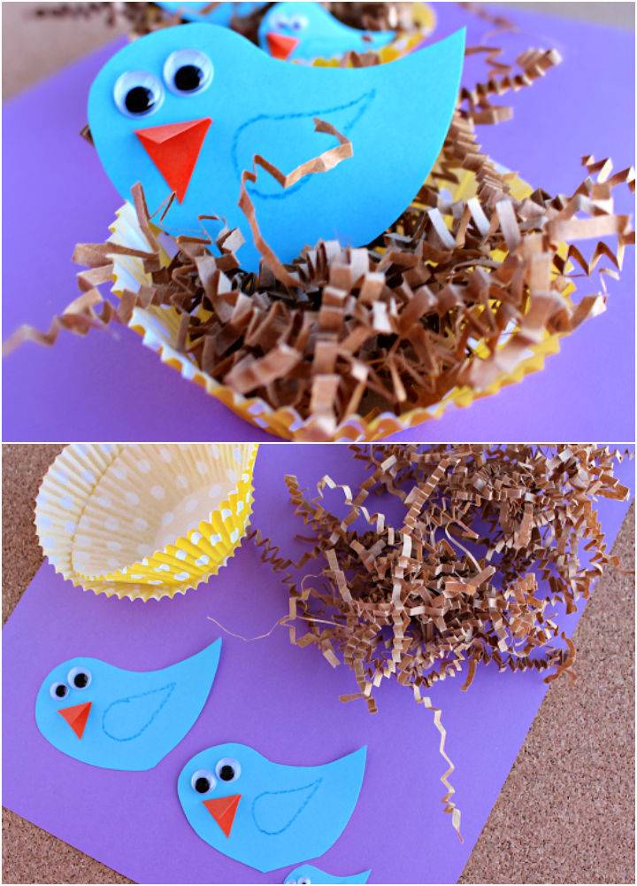 DIY Blue Bird With Cupcake Liner Nests