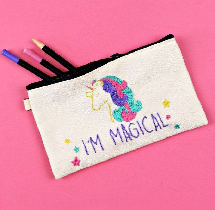 DIY Embroidered Unicorn Pencil Pouch