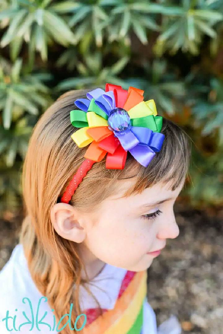 DIY Headband with a Rainbow Ribbon Flower