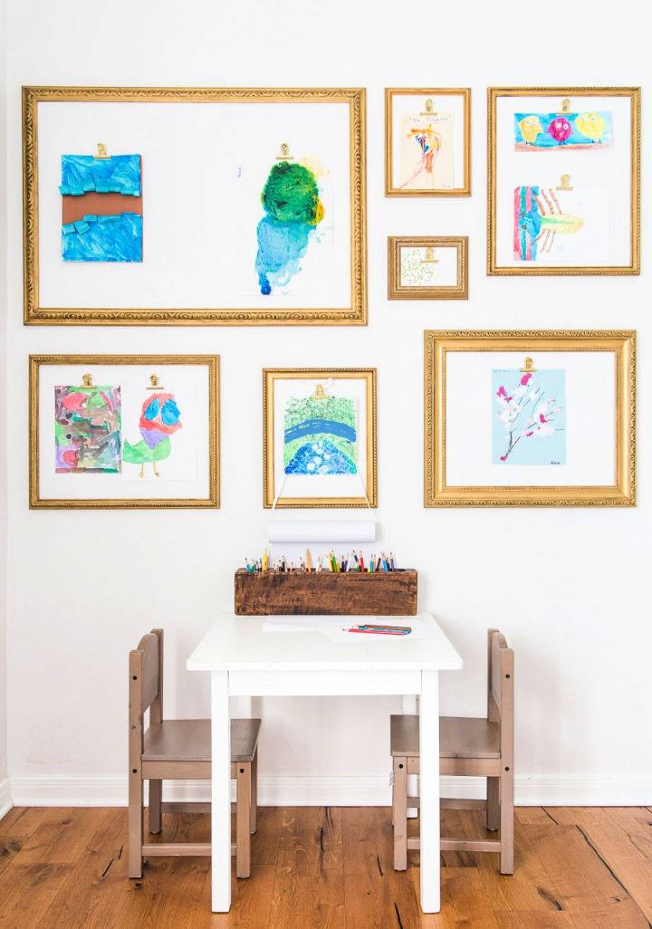DIY Kids Art Display Wall With Clips