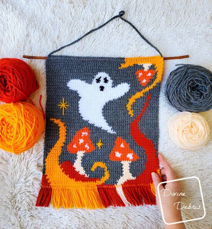 Ghost in the Mushrooms Wall Hanging Crochet Pattern