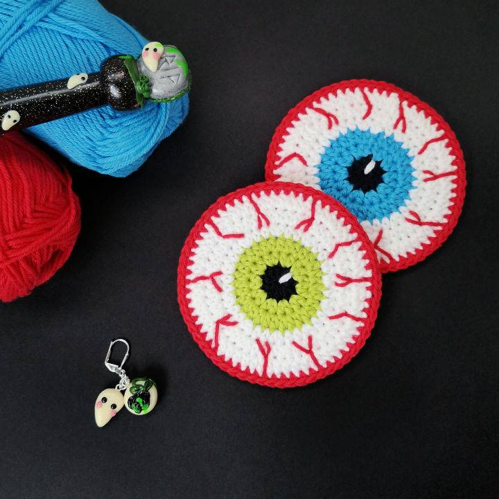 Halloween Eyeball Coaster Crochet Pattern