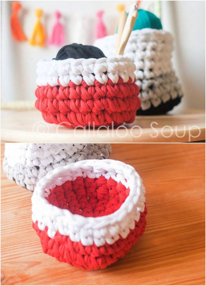 How to Crochet T Shirt Yarn Basket