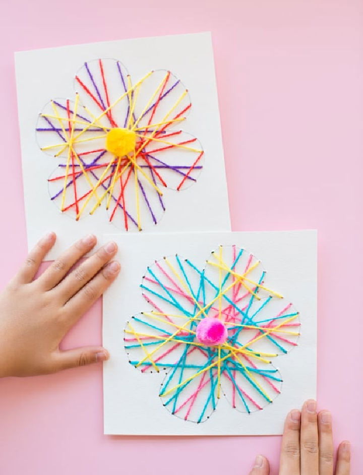 Kid Made String Art Flower Card