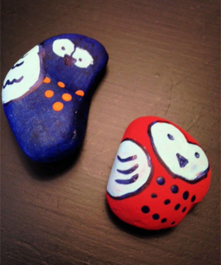 Cute Owl Rock Painting Wood Slice Craft - Craftionary