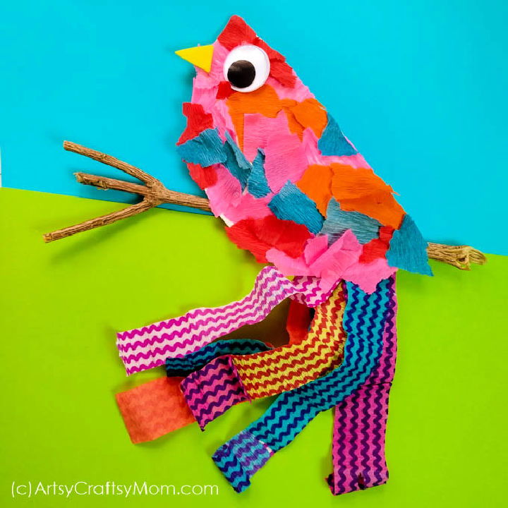 Paper Plate Bird Using Torn Crepe Paper