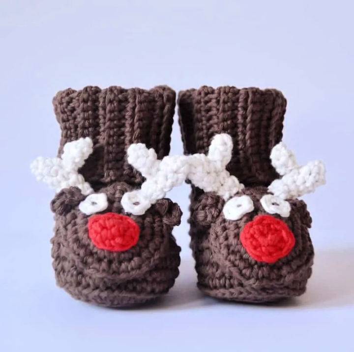 Reindeer Crochet Baby Booties - 6-12 Months