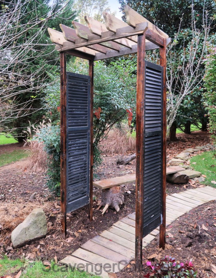 Simple DIY Rustic Shutter Arbor