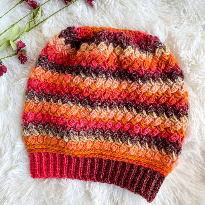 Top Down Puff Stitch Crochet Beanie Pattern
