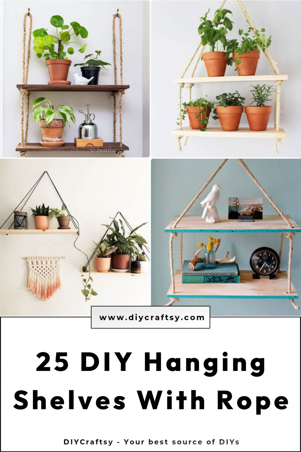 25 Easy DIY Hanging Shelves With Rope - DIY Crafts