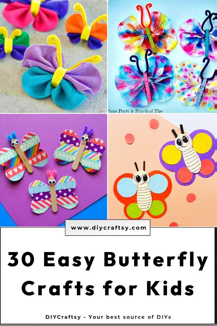 30 easy butterfly crafts for kids of all ages, including toddlers, preschoolers, and even elementary students.