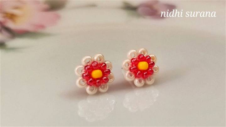 Beaded Cherry Blossom Stud Earrings Design
