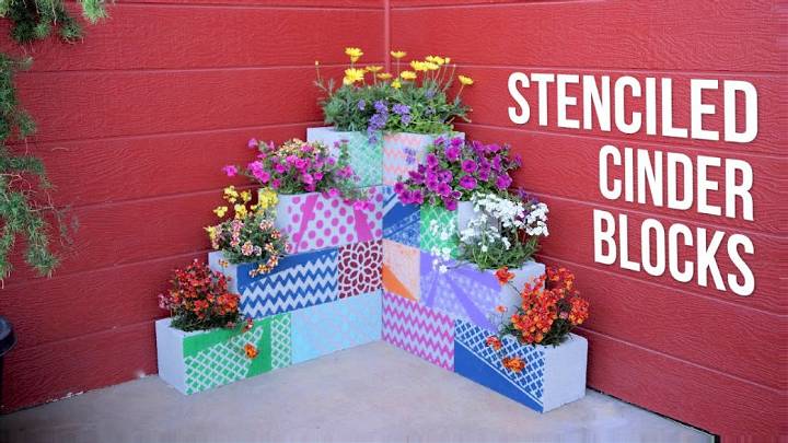 Beautiful DIY Stenciled Cinder Block Planters