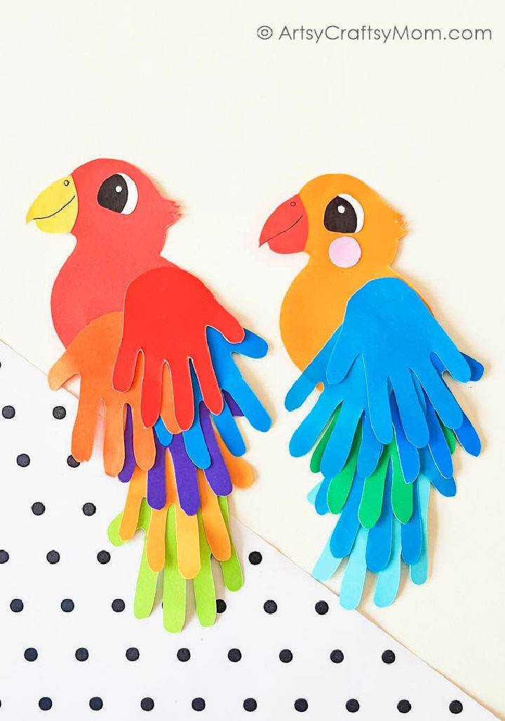 Colorful Handprint Parrot Craft