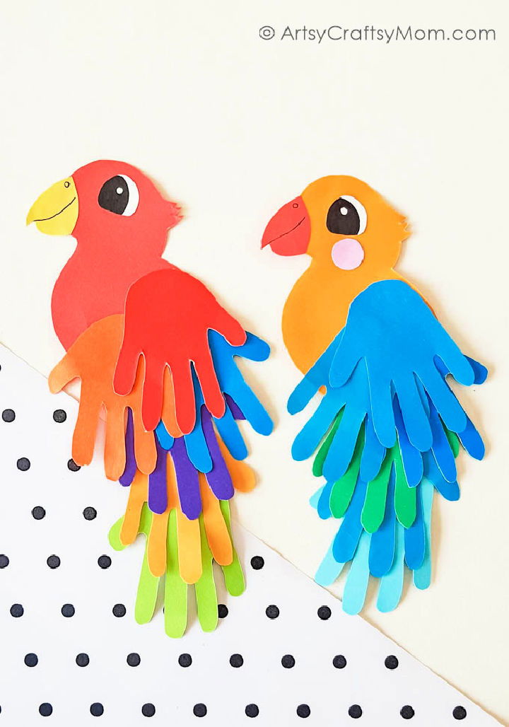 Colorful Handprint Parrot Craft