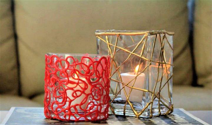 Colorful Holiday Votive Candles with Hot Glue