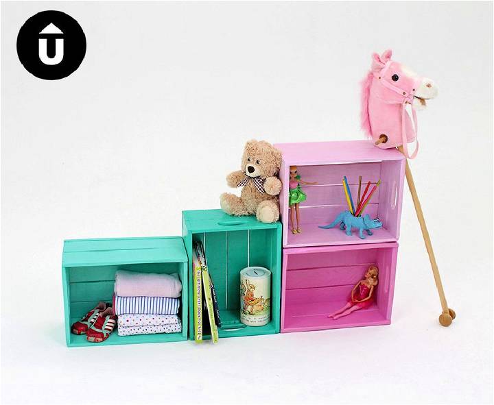 Colourful Crate Shelves for Toys Storage