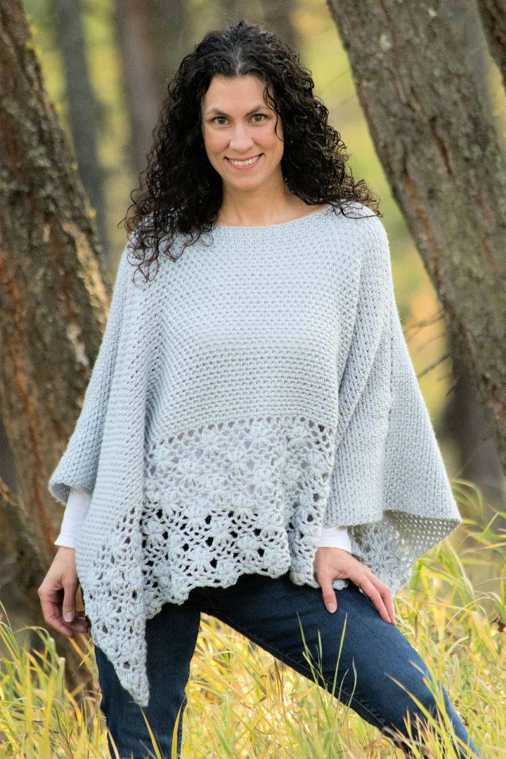 Crochet Frost Petals Lace Poncho Pattern for Ladies