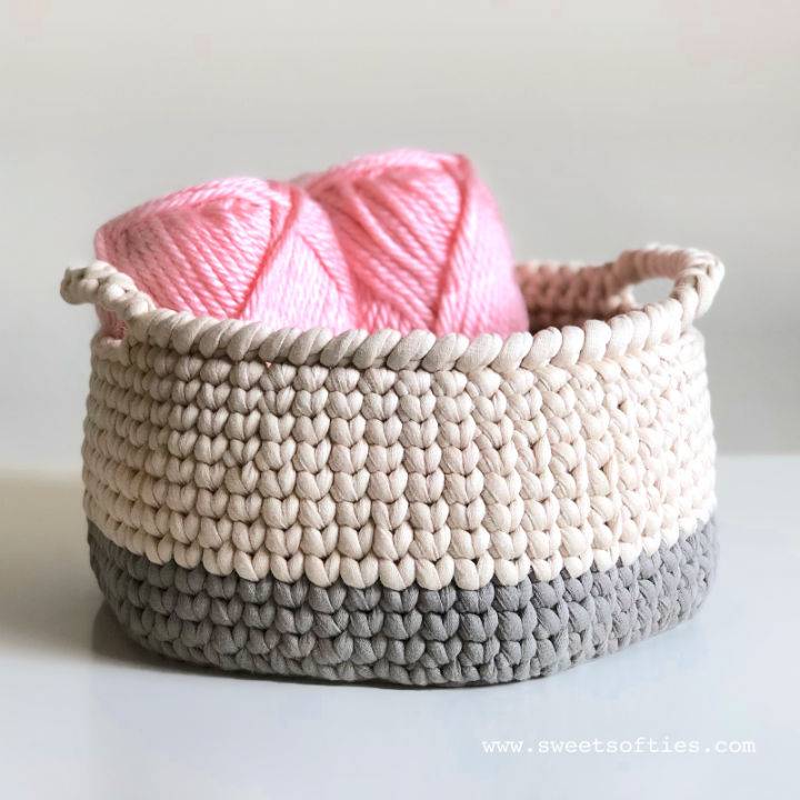 Crochet Knit Stitch Basket With Handles