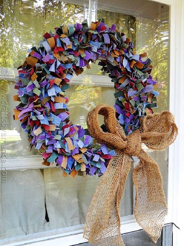 DIY Colored Denim Scrap Wreath