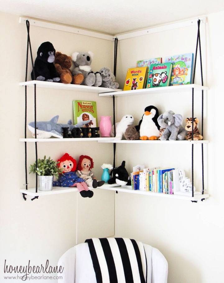 DIY Corner Rope Shelves for Toy Storage
