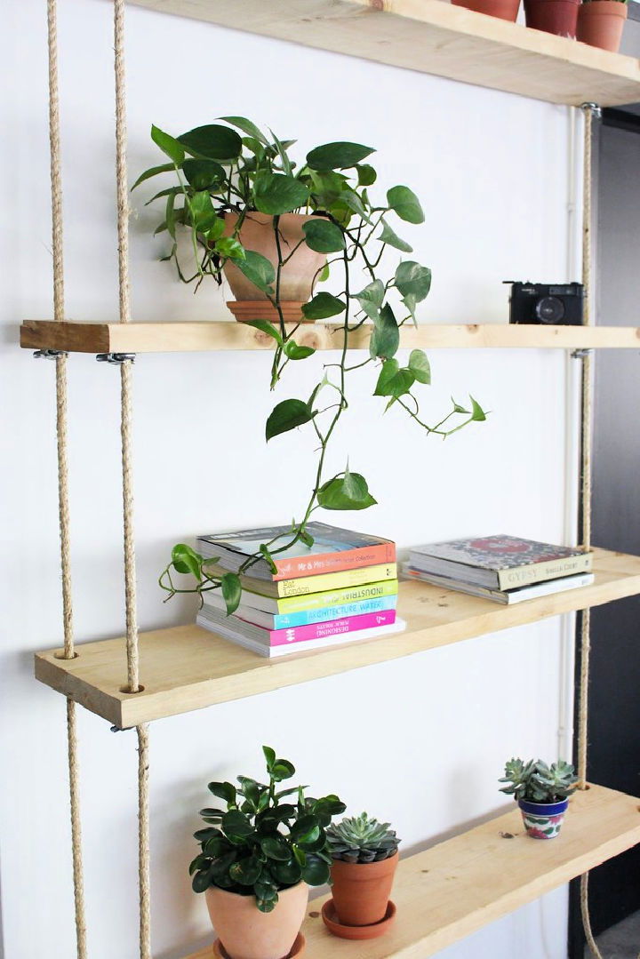 DIY Hanging Rope Shelves