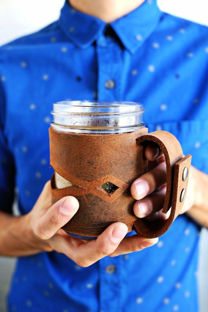 Leather Mason Jar Sleeve Gift for Dad