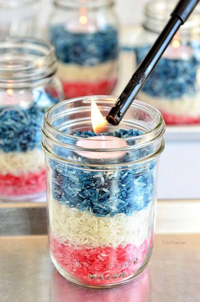 DIY Patriotic Colored Rice Jars for Centerpiece
