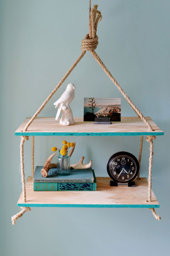 DIY Rustic Hanging Rope Shelf