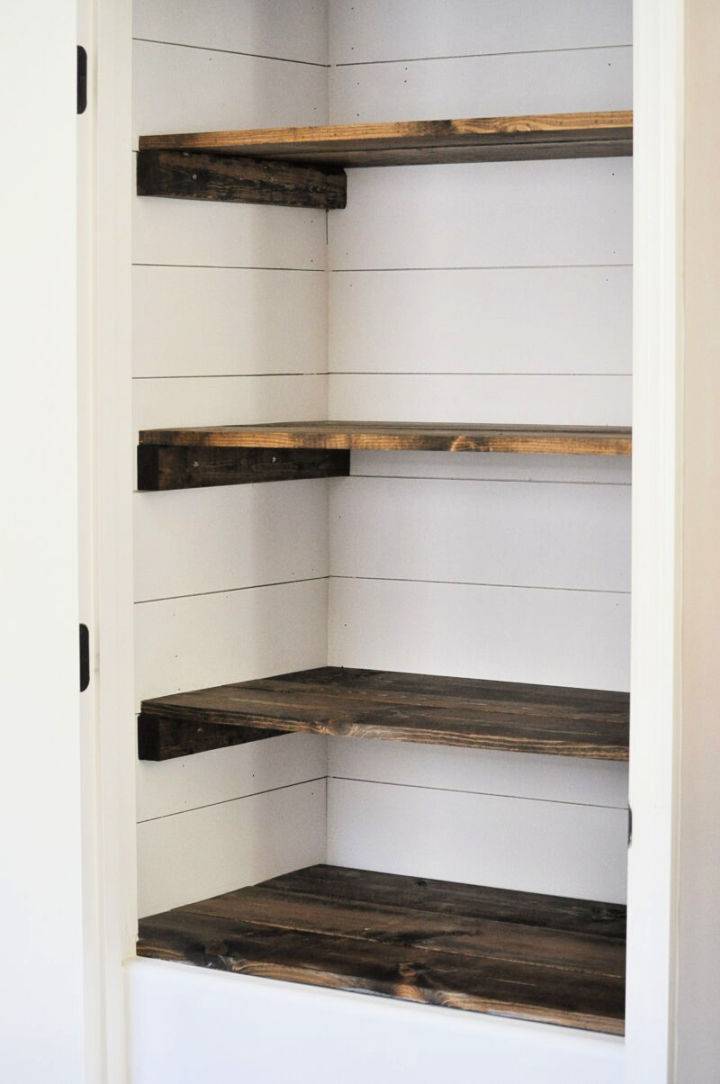 DIY Shiplap and Stained Wood Shelves for Pantry