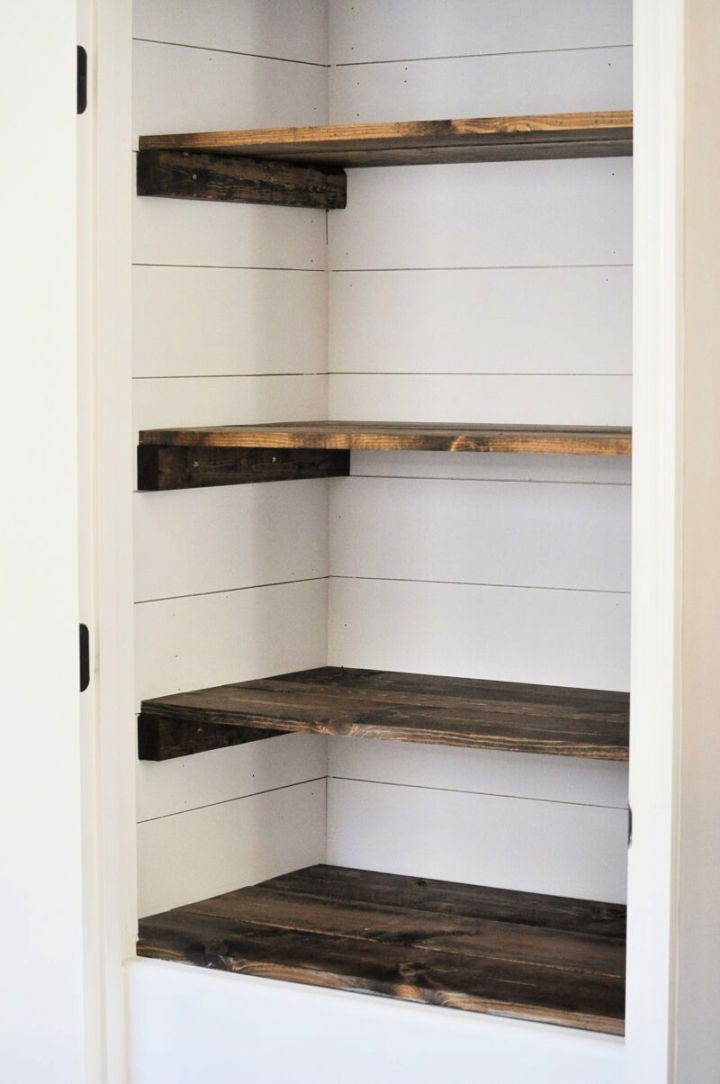 DIY Shiplap and Stained Wood Shelves for Pantry