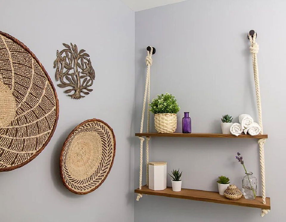 Easy DIY Hanging Rope Shelves 