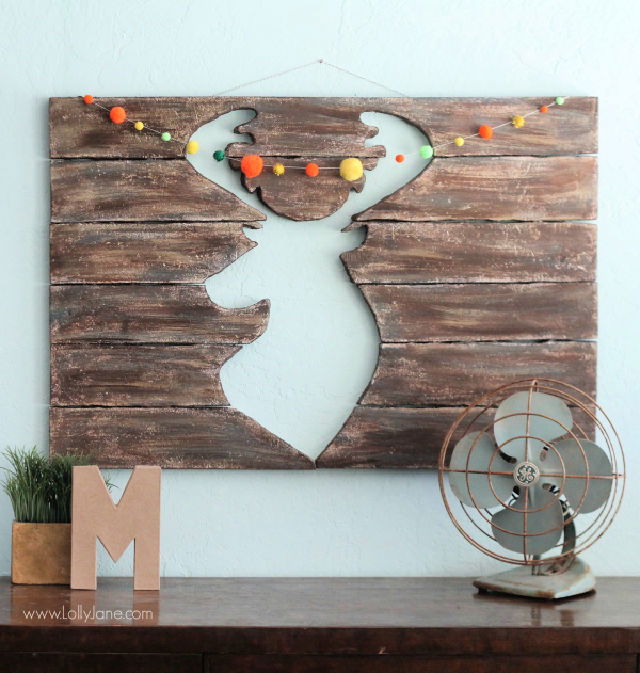 Faux Pallet Wood Deer Head Art