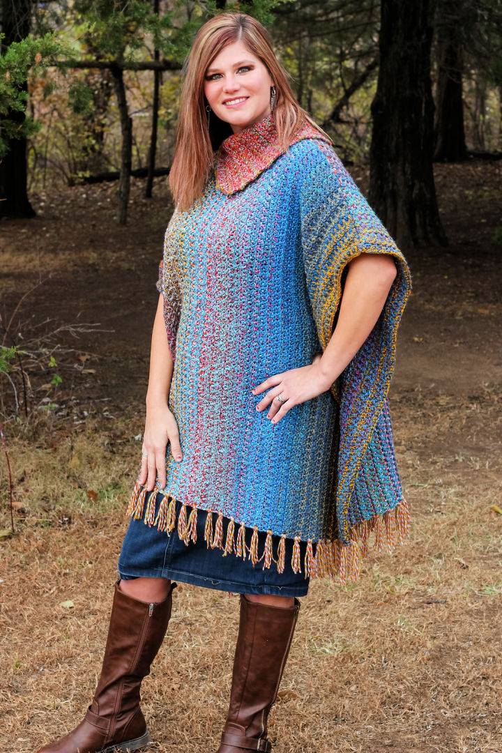 Free Crochet Mountain Trail Tweed Poncho Pattern
