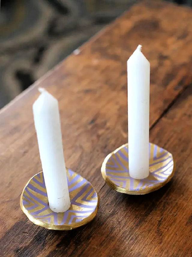 Hand Painted Air Dry Clay Candle Holders