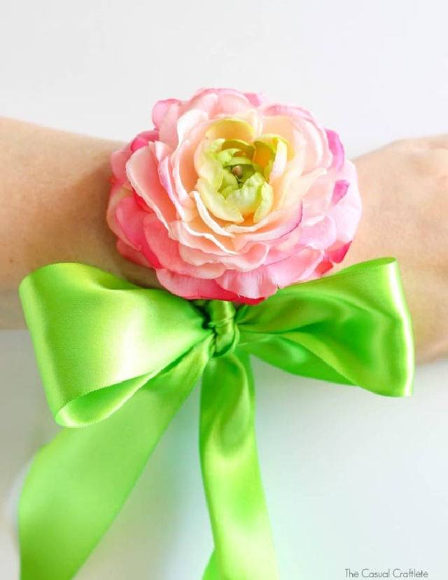 Handmade Silk Flower and Ribbon Wrist Corsage