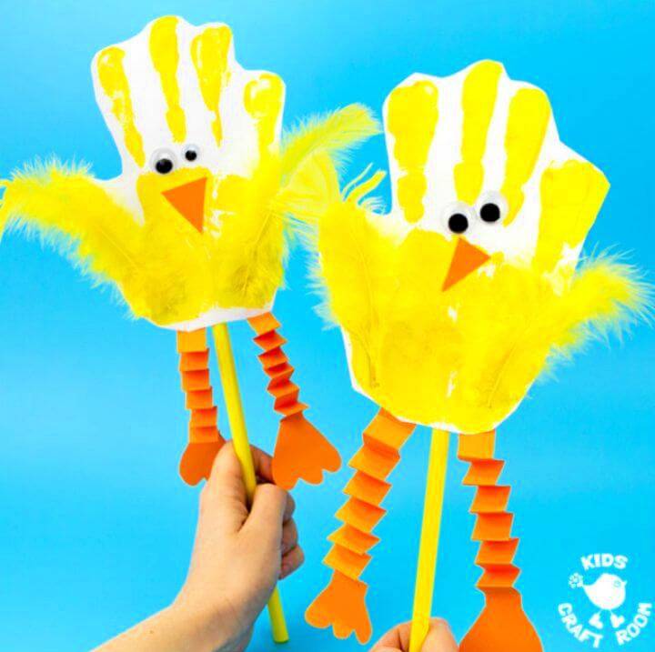 Handprint Chick Puppets Craft for Kids