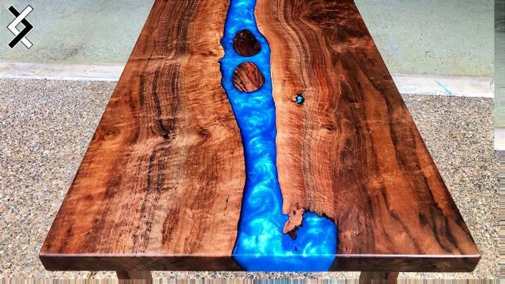 Homemade Colored Epoxy Resin River Table
