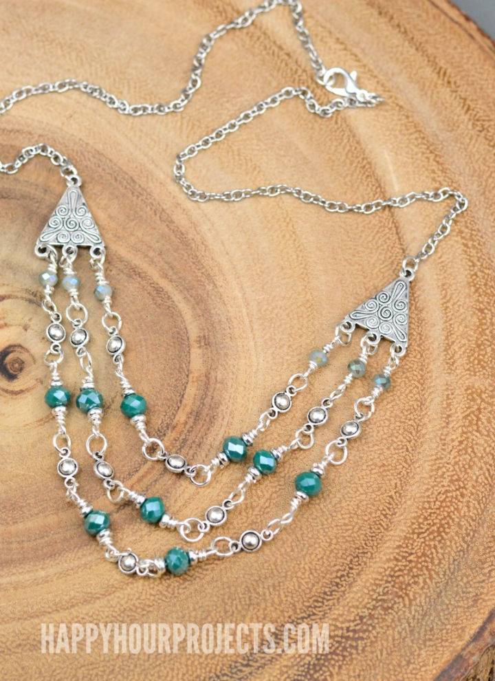 DIY Triple Strand Crystal and Pewter Necklace

