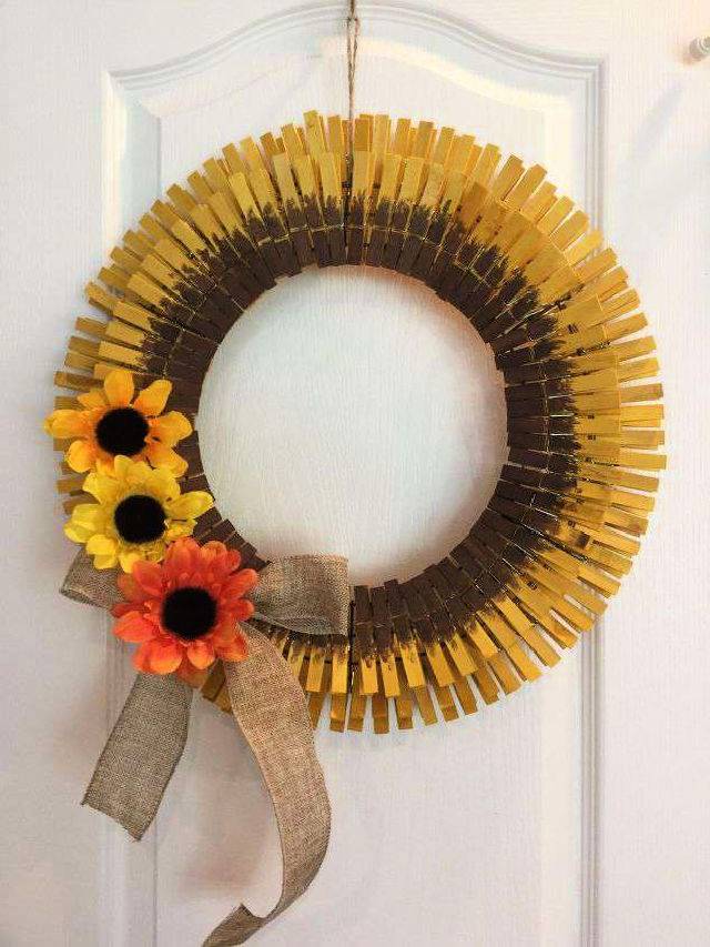 How to Make a Sunflower Clothespin Wreath