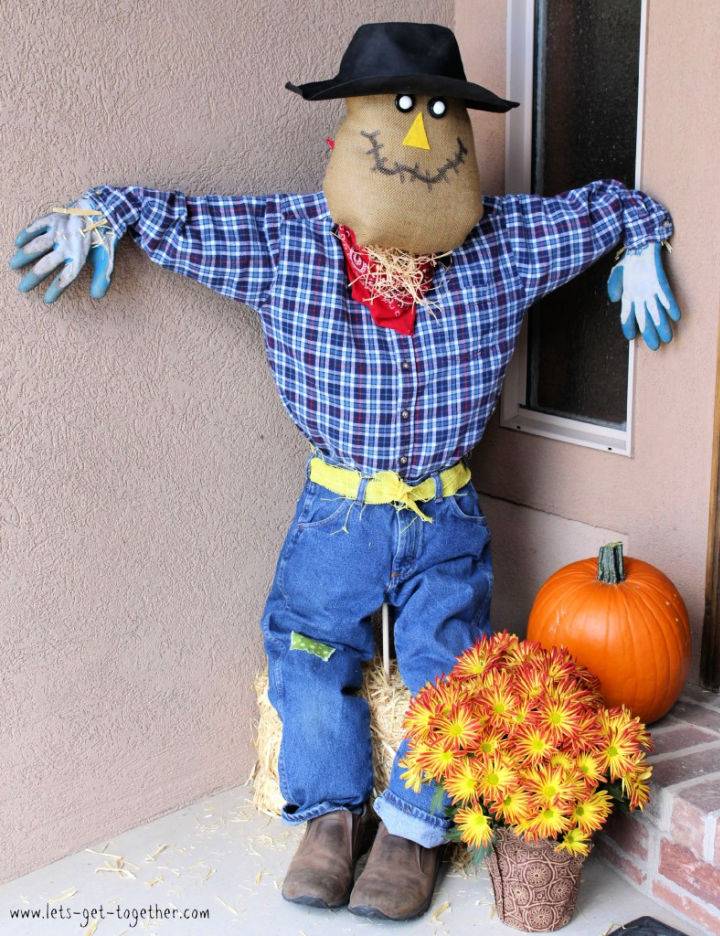 Make a Scarecrow Using Plaid Shirt and Jeans