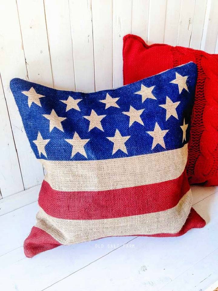 Make a Burlap Flag Pillow For 4th of July