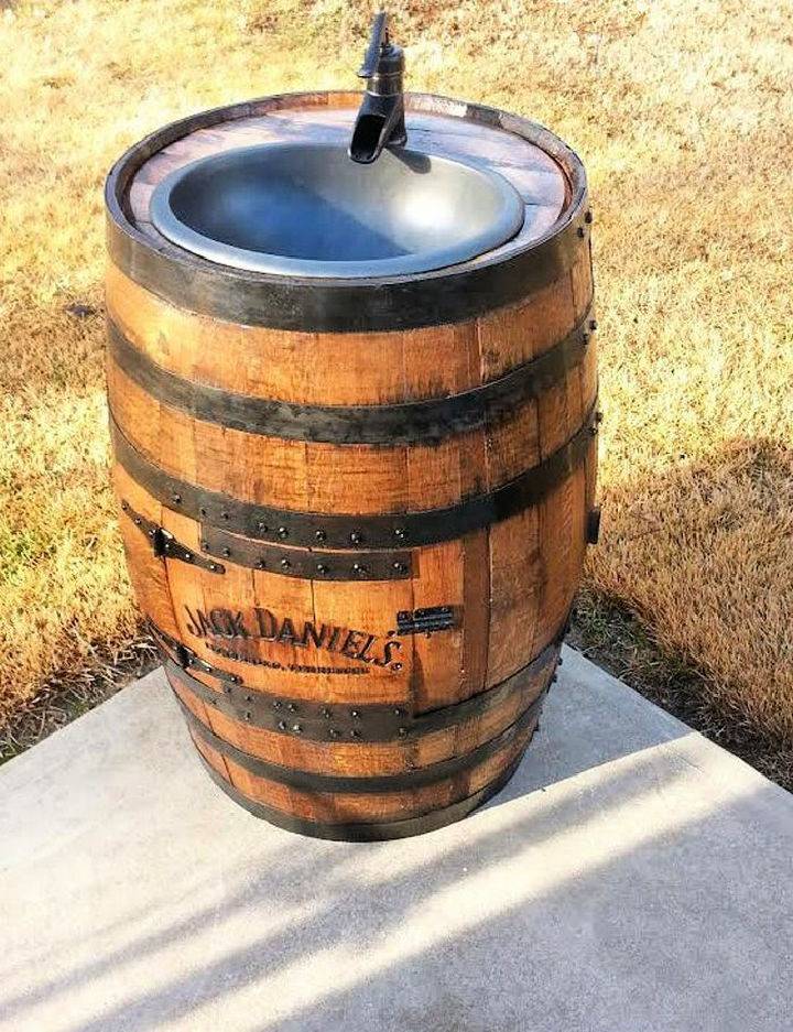 Rustic DIY Wine Barrel Outdoor Sink