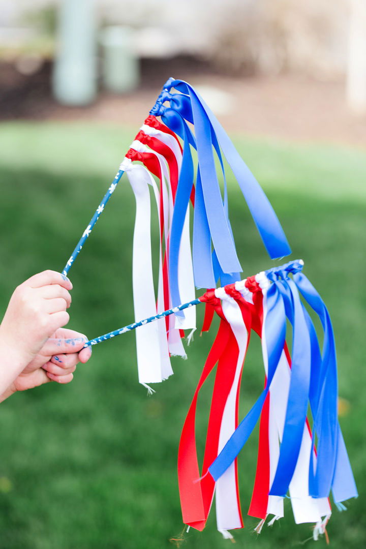 Making Ribbon Wands for 4th of July