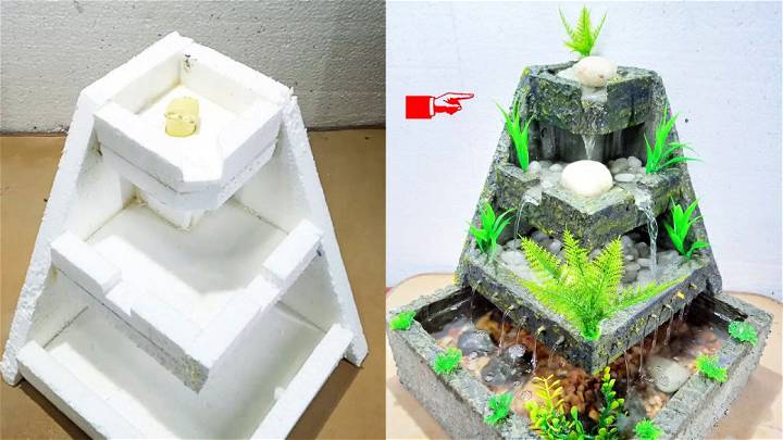 Mini Water Fountain Waterfall Using Styrofoam and Cement