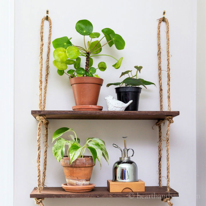 Modern DIY Wooden Hanging Rope Shelf